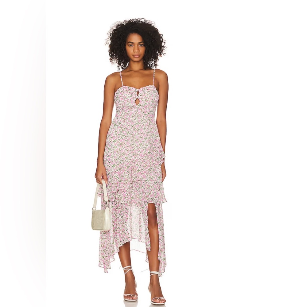 MINK PINK Sleeveless Floral Print Midi Dress Size M Color Pink